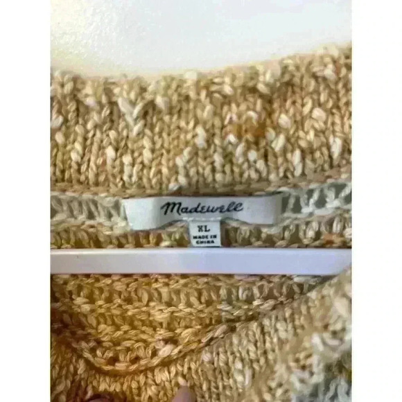 Madewell BAEZ Sweater Size XL White & Orange Stripes Chunky Knit Alpaca Wool - Picture 4 of 7